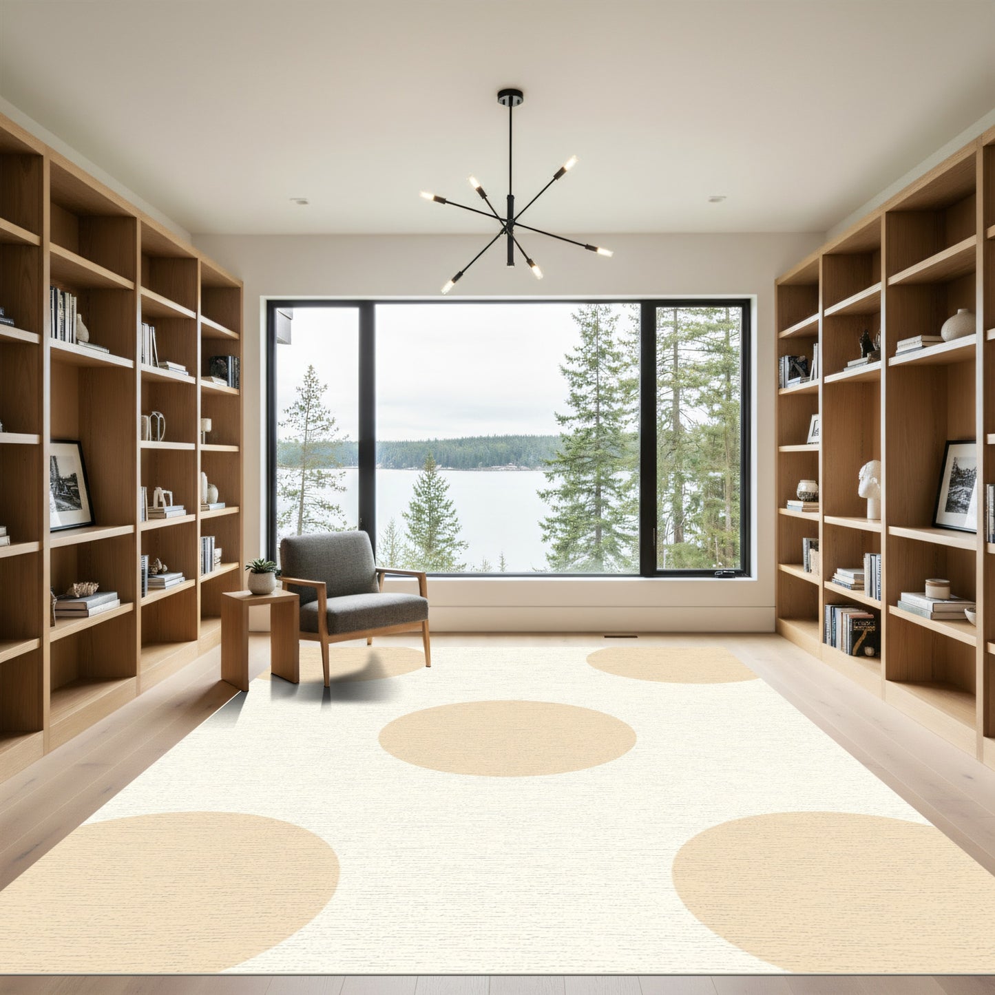 Neutral Cream Large Dot Contemporary Rug