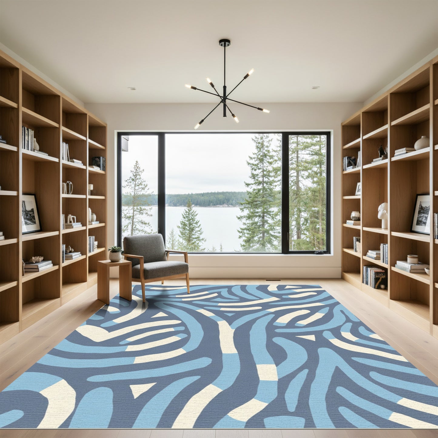 Blue Ecru Abstract Swirls Rug