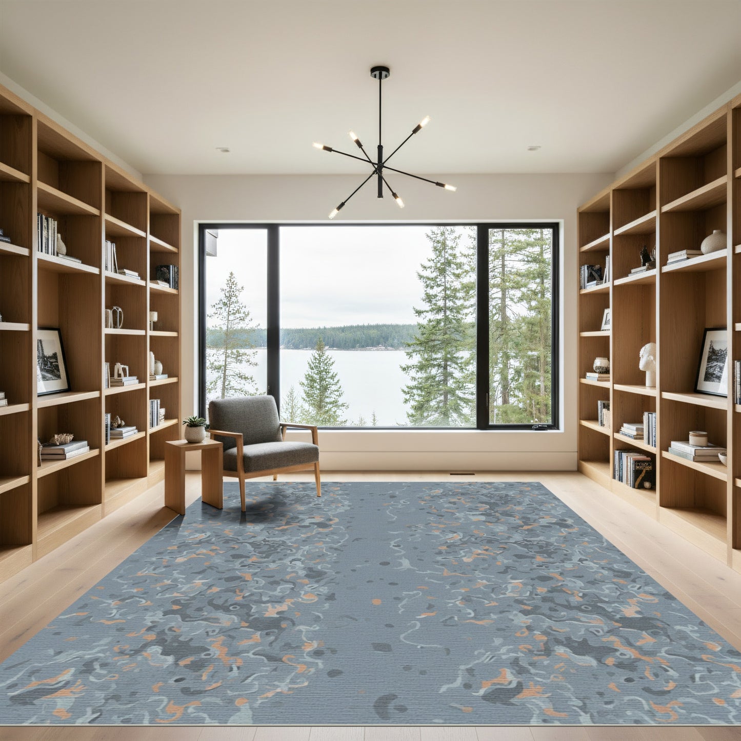 Abstract Coral Gray Organic Flow Rug