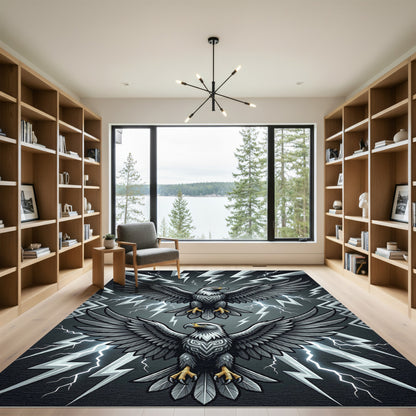 Powerful Gray Eagles Lightning Strike Pattern Rug