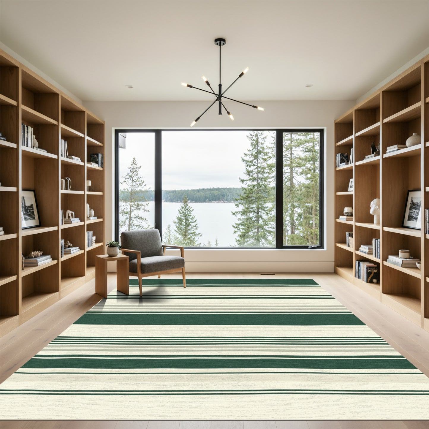 Forest Green Cream Stripe Rug