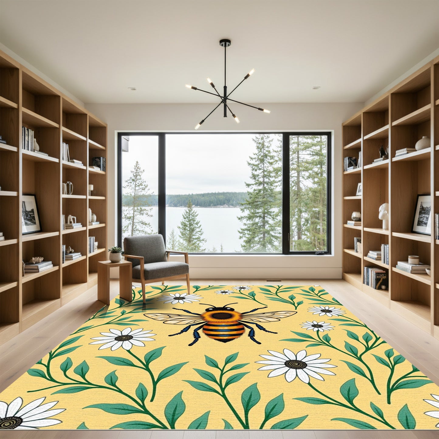 Golden Yellow Bee Daisy Garden Rug