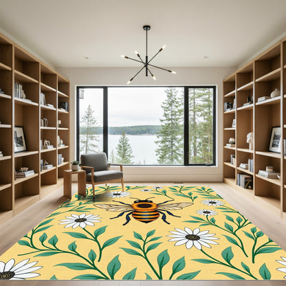 Golden Yellow Bee Daisy Garden Rug