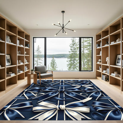 Elegant Navy Satin Ribbon Bows Rug