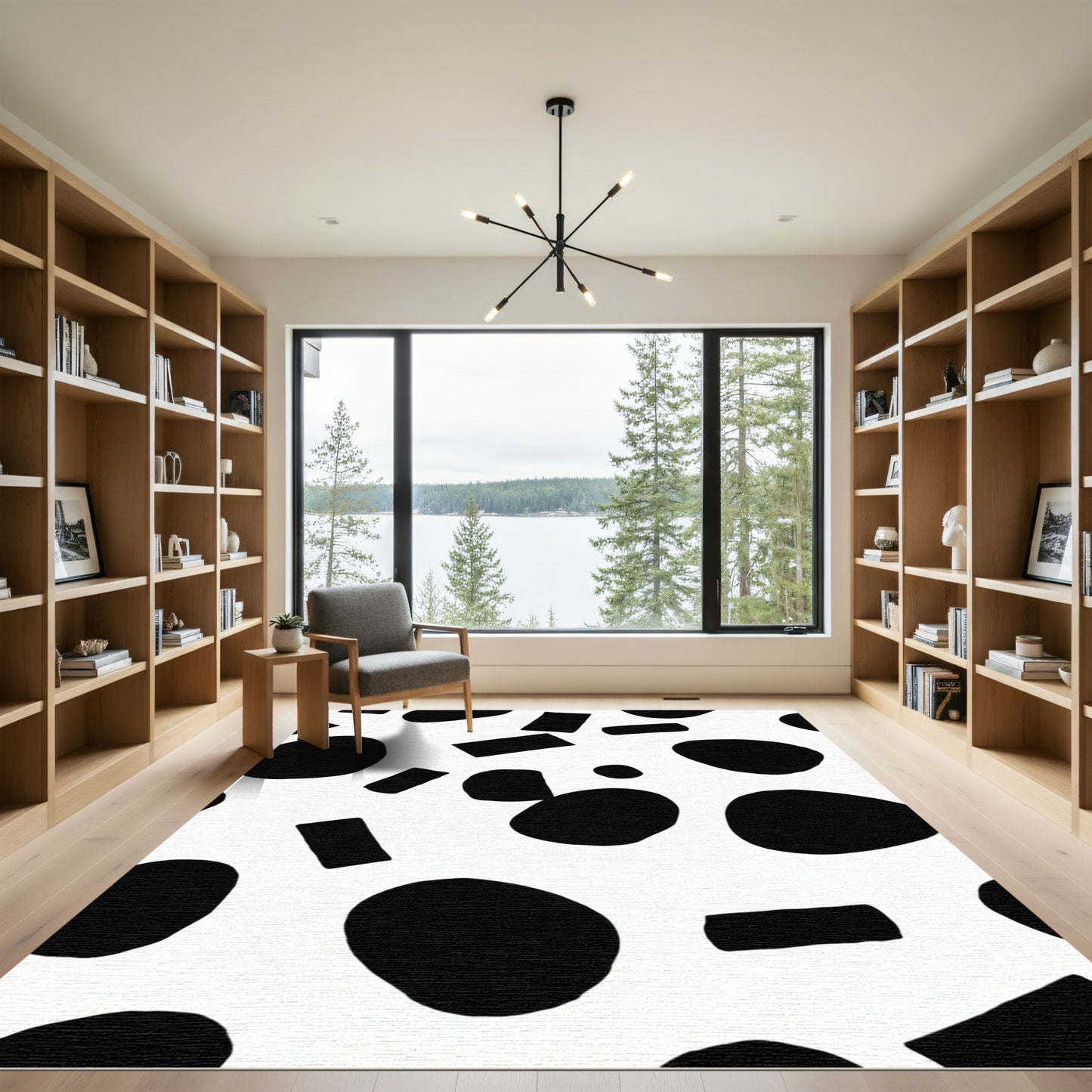 Black White Organic Shapes Rug