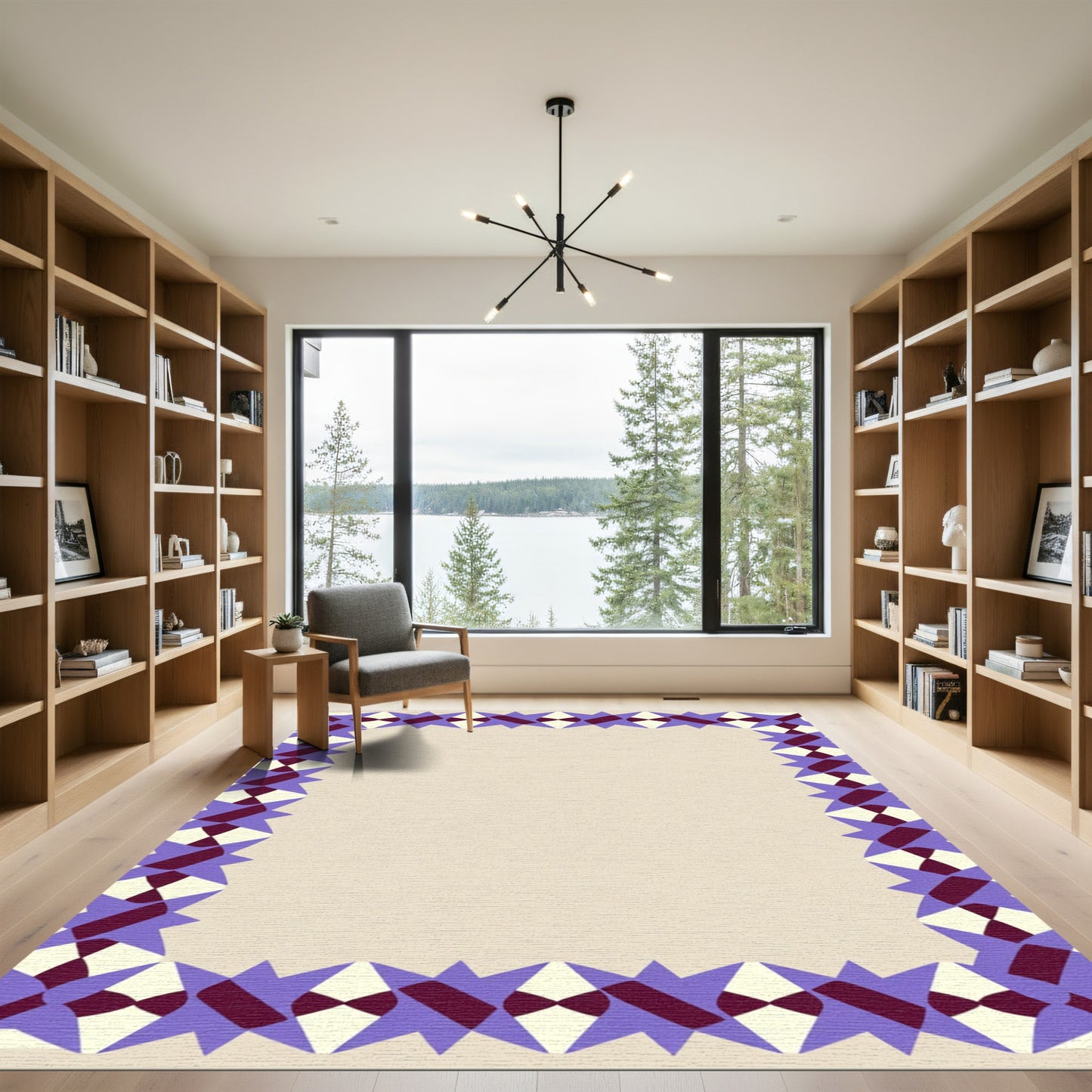 Geometric Lavender Diamond Border Rug