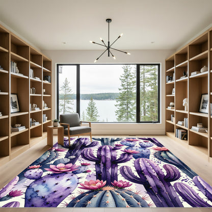 Watercolor Purple Cactus Desert Bloom Rug