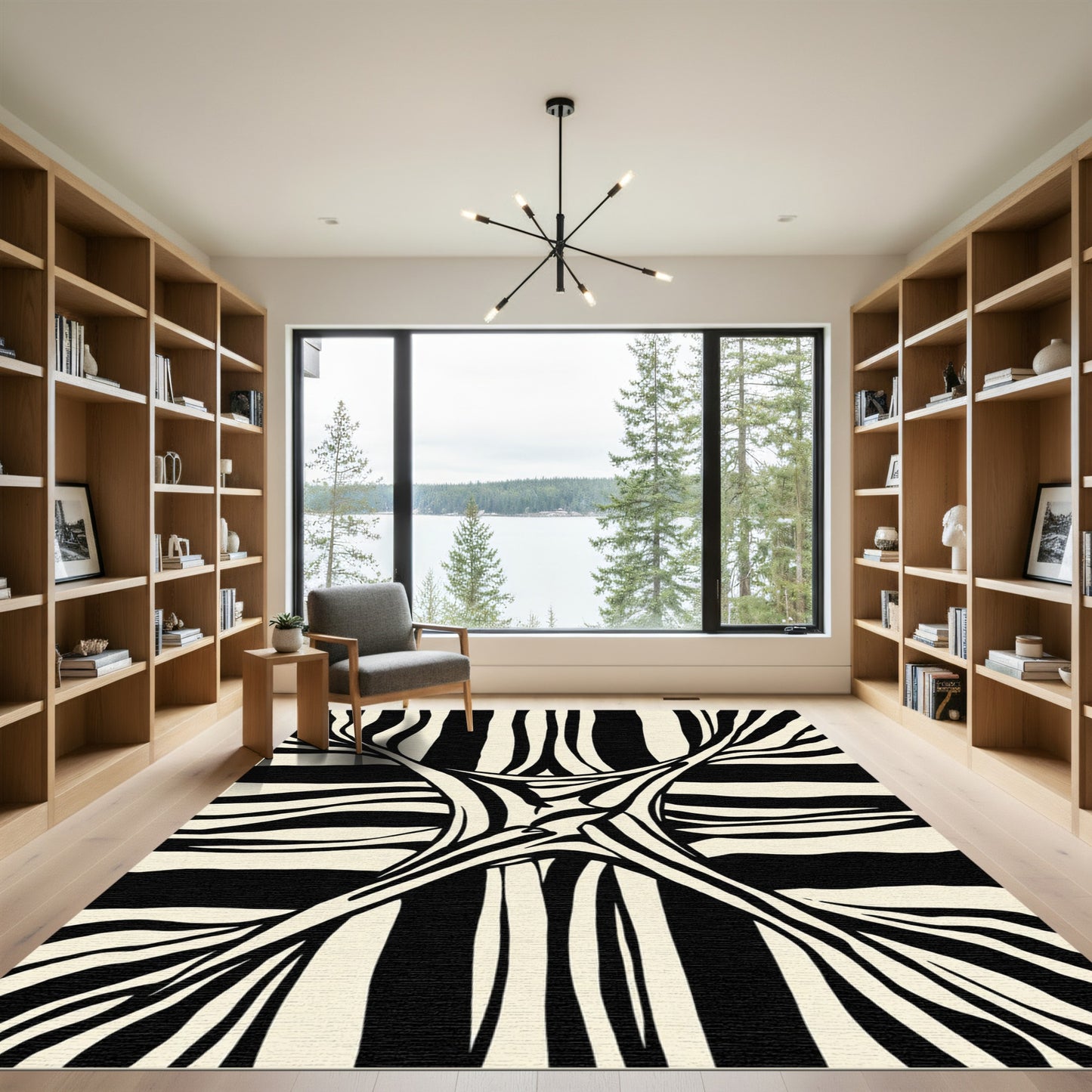 Dramatic Black Cream Zebra Stripe Rug