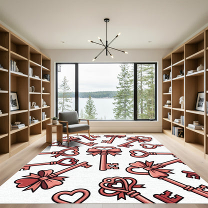Rose Gold Bow Heart Key Arrangement Rug