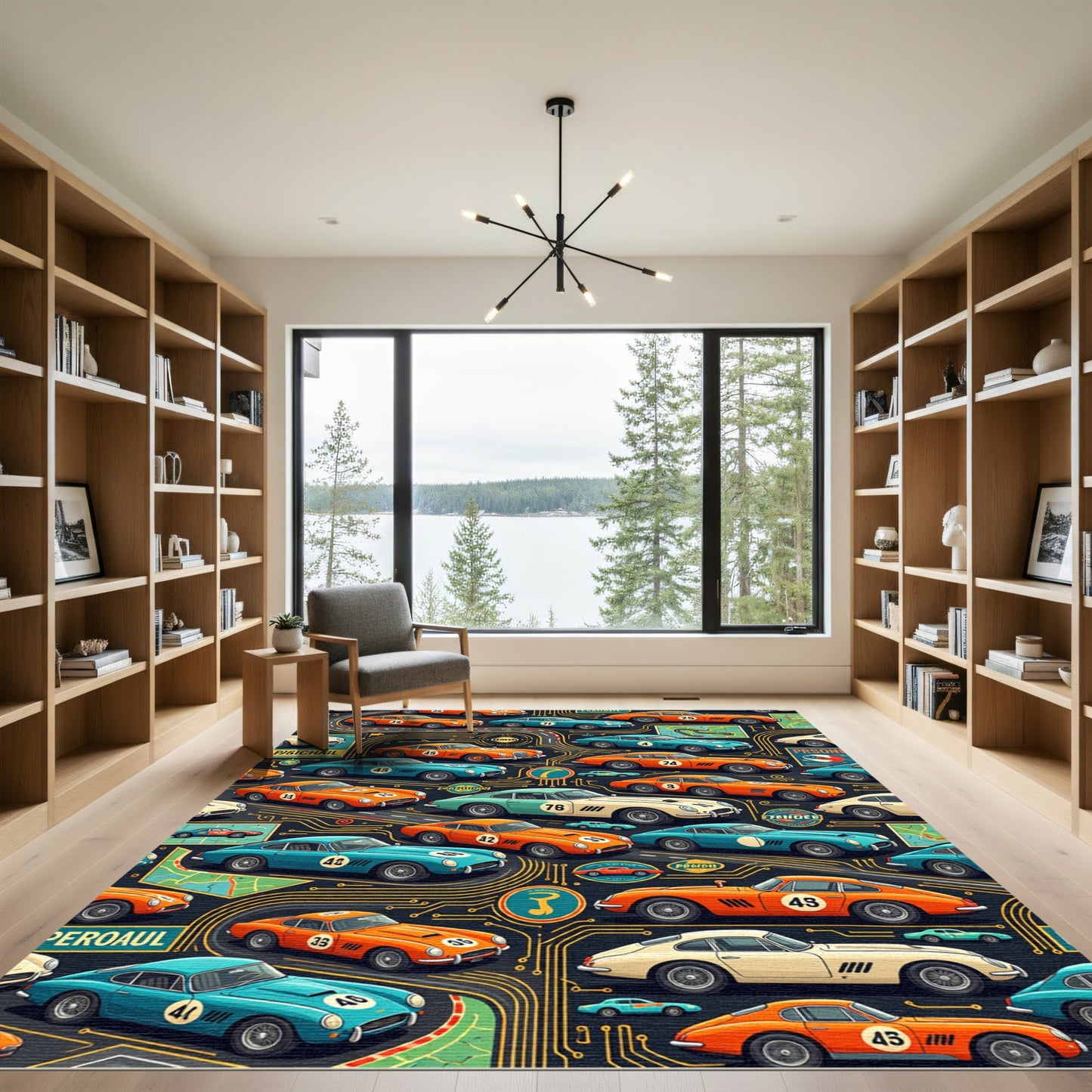 Vintage Sports Car Circuit Circuitry Graphic Rug
