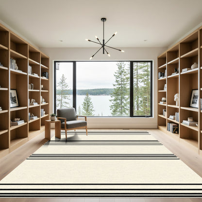 Cream Black Thin Stripe Rug