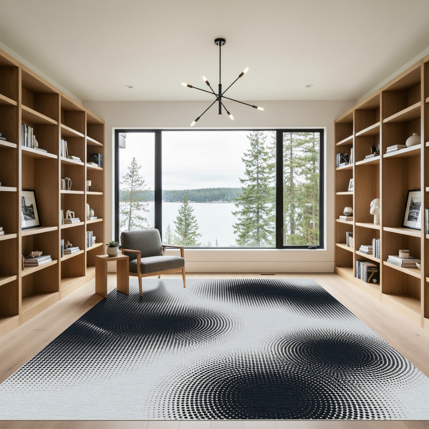 Monochrome Abstract Dotted Halftone Circle Rug
