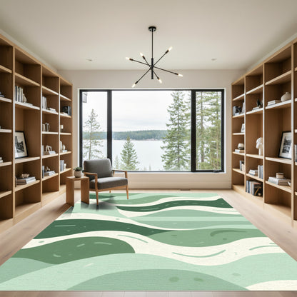 Green and Cream Wave Landscape Rug