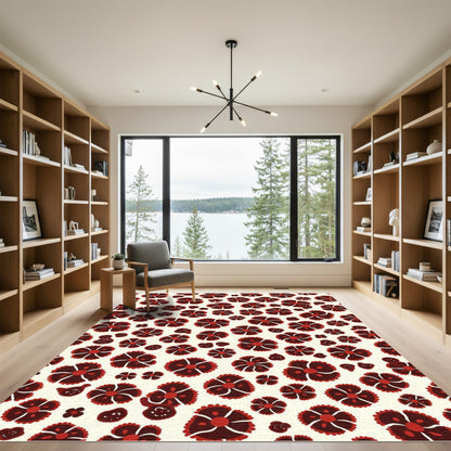 Crimson Red Folk Flower Array Rug