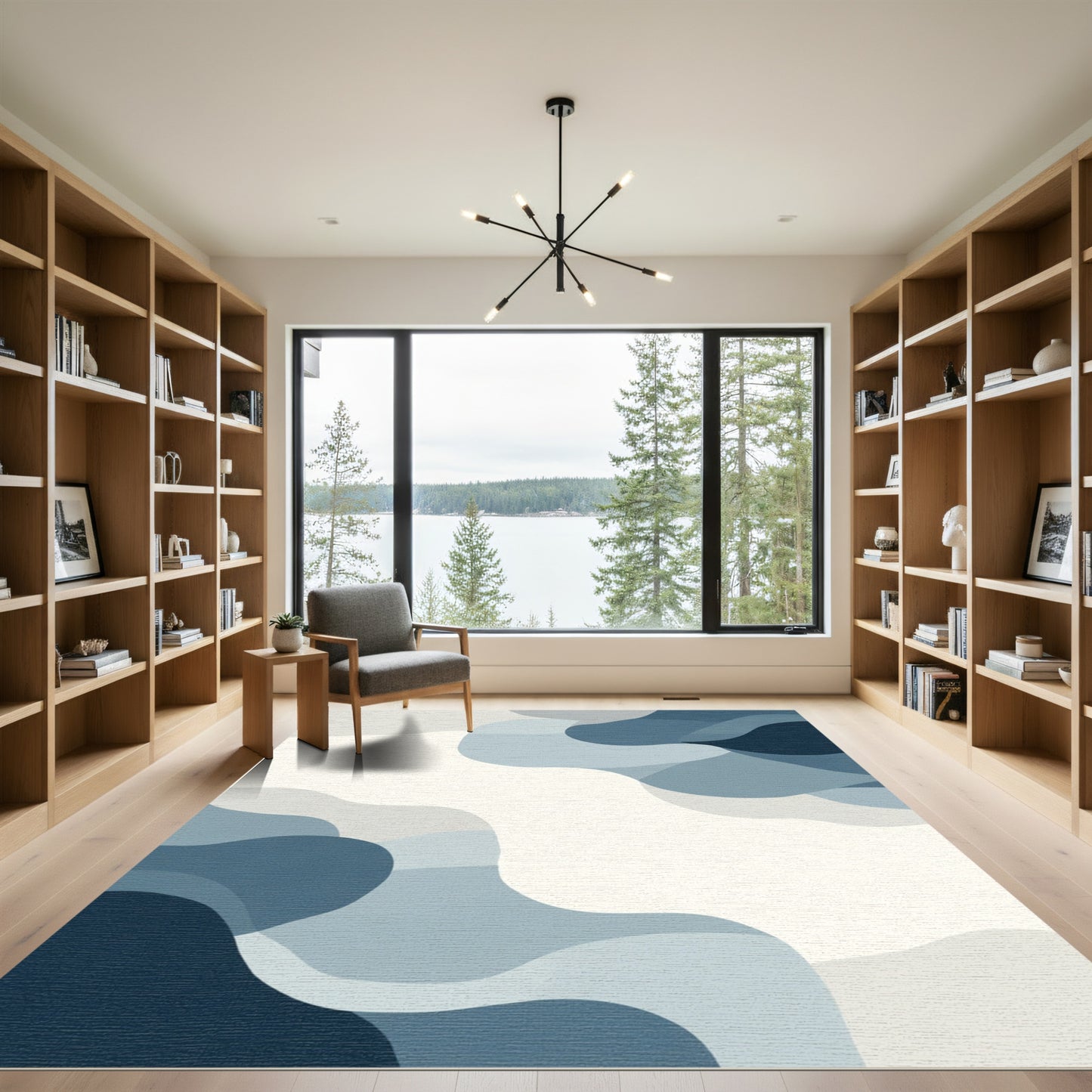 Abstract Blue Wave Layers Rug