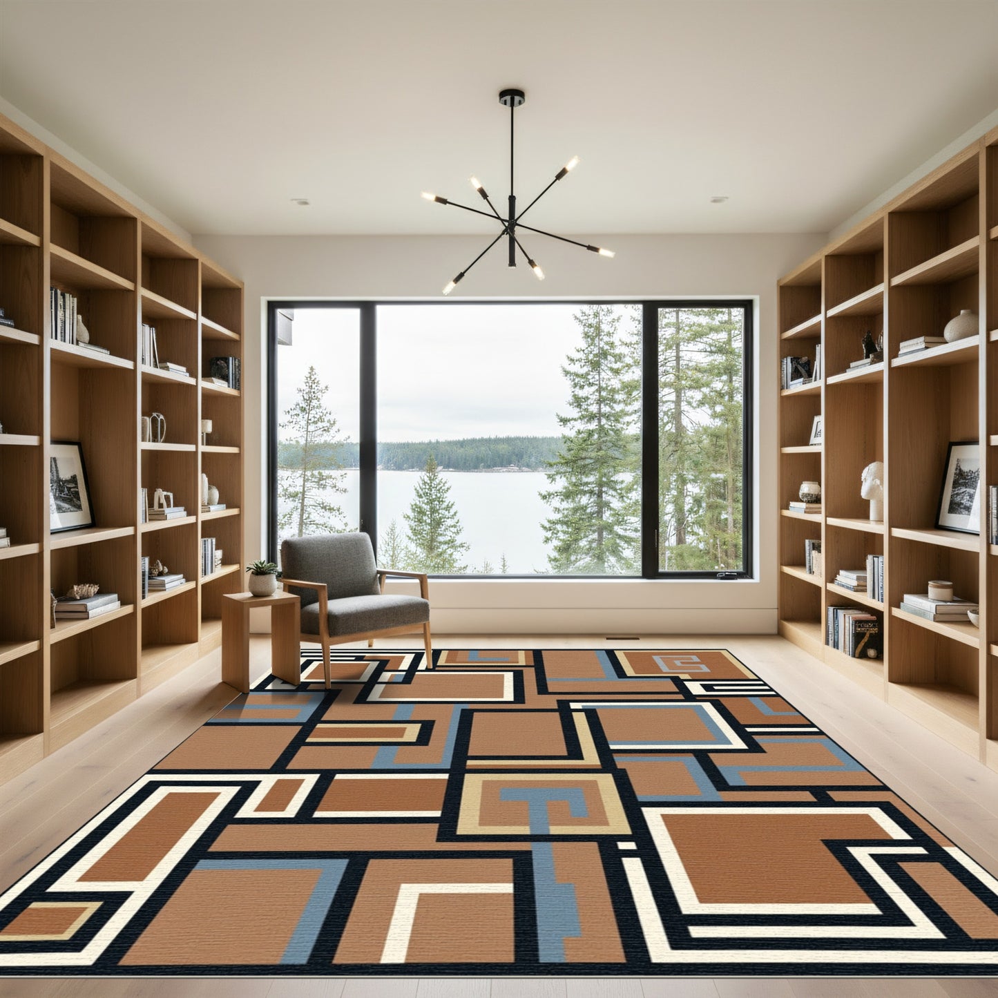Abstract Brown Geometric Rectangles Rug