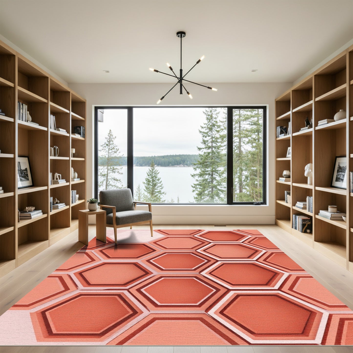 Coral Hexagon Honeycomb Stacked Rug
