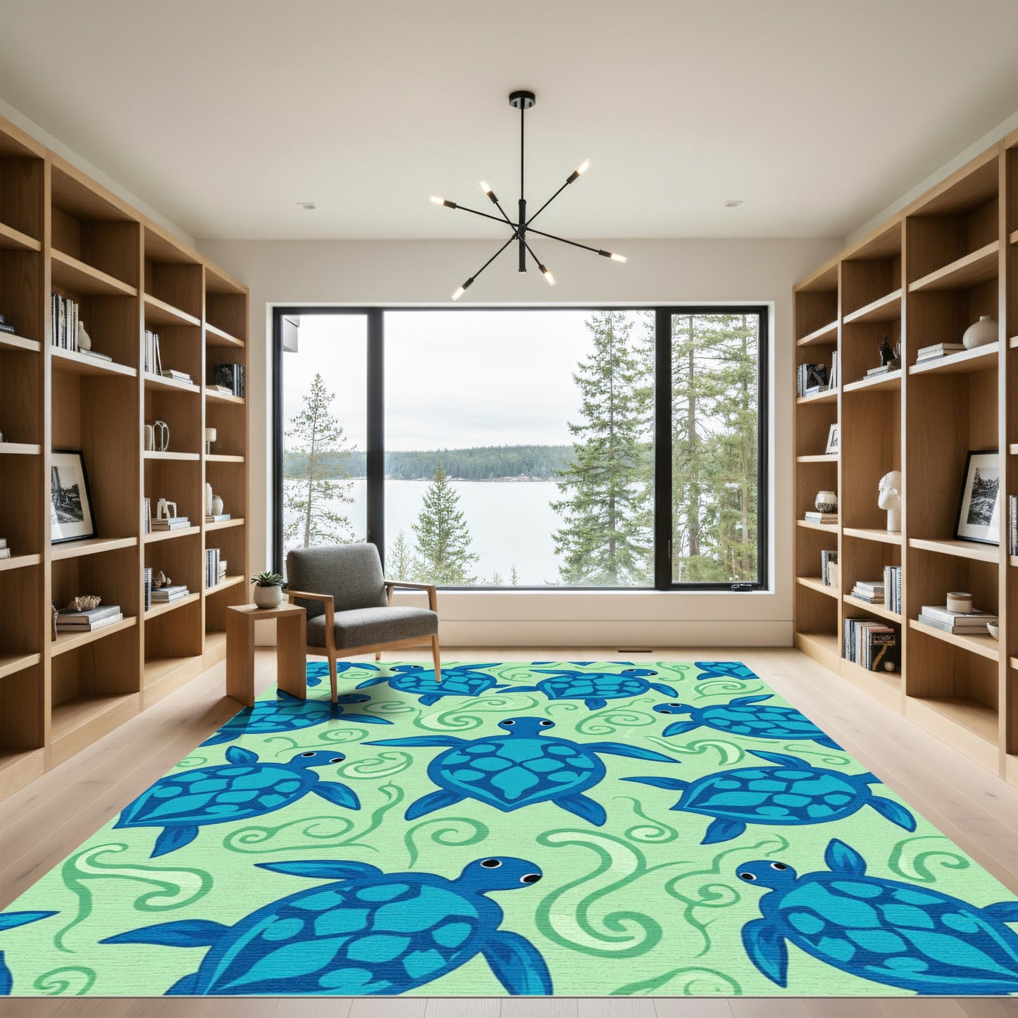 Blue Sea Turtle Swirls Ocean Rug