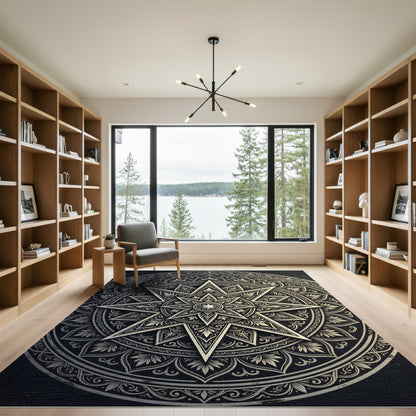 Ornate Midnight Starburst Medallion Rug