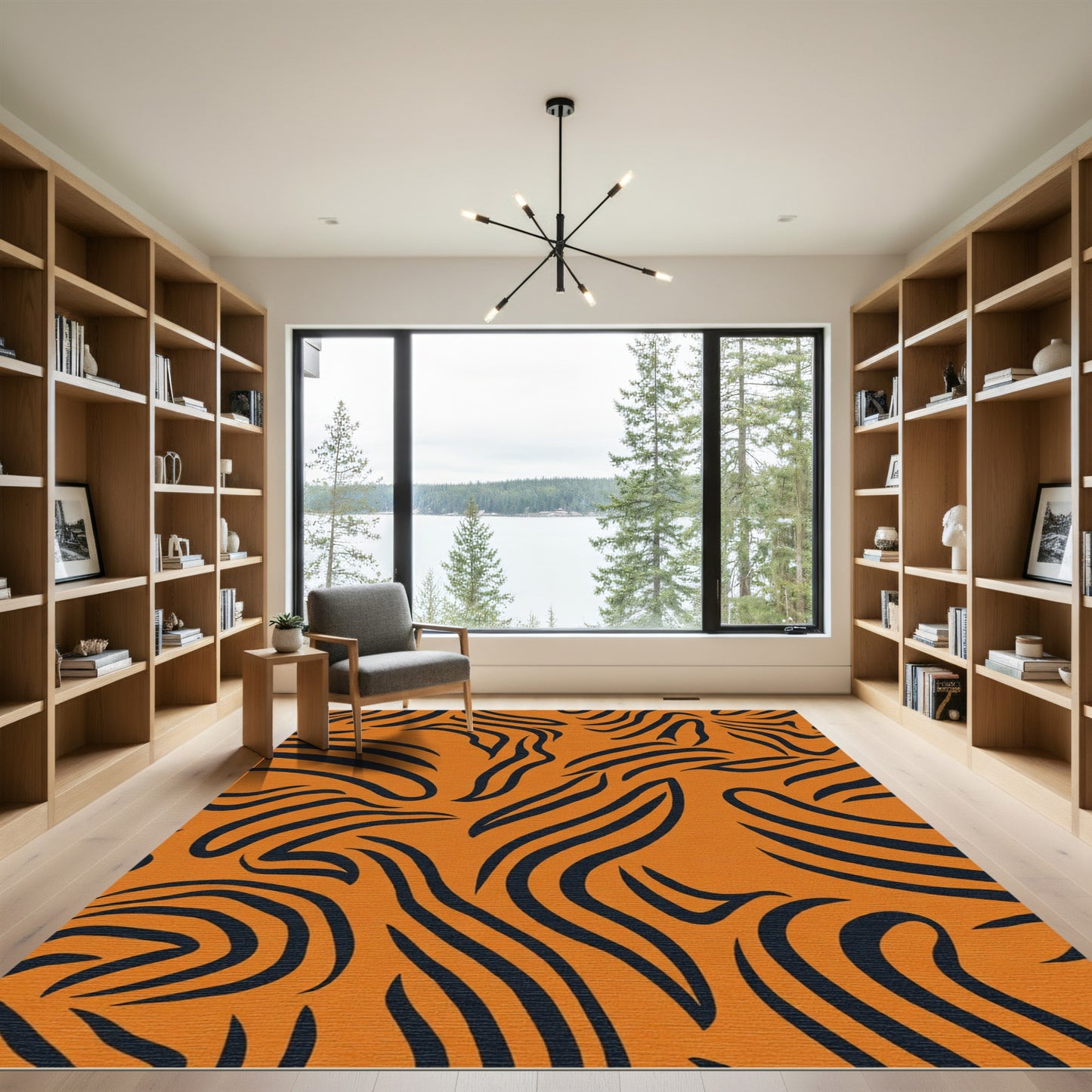 Bold Orange Black Animal Stripe Rug