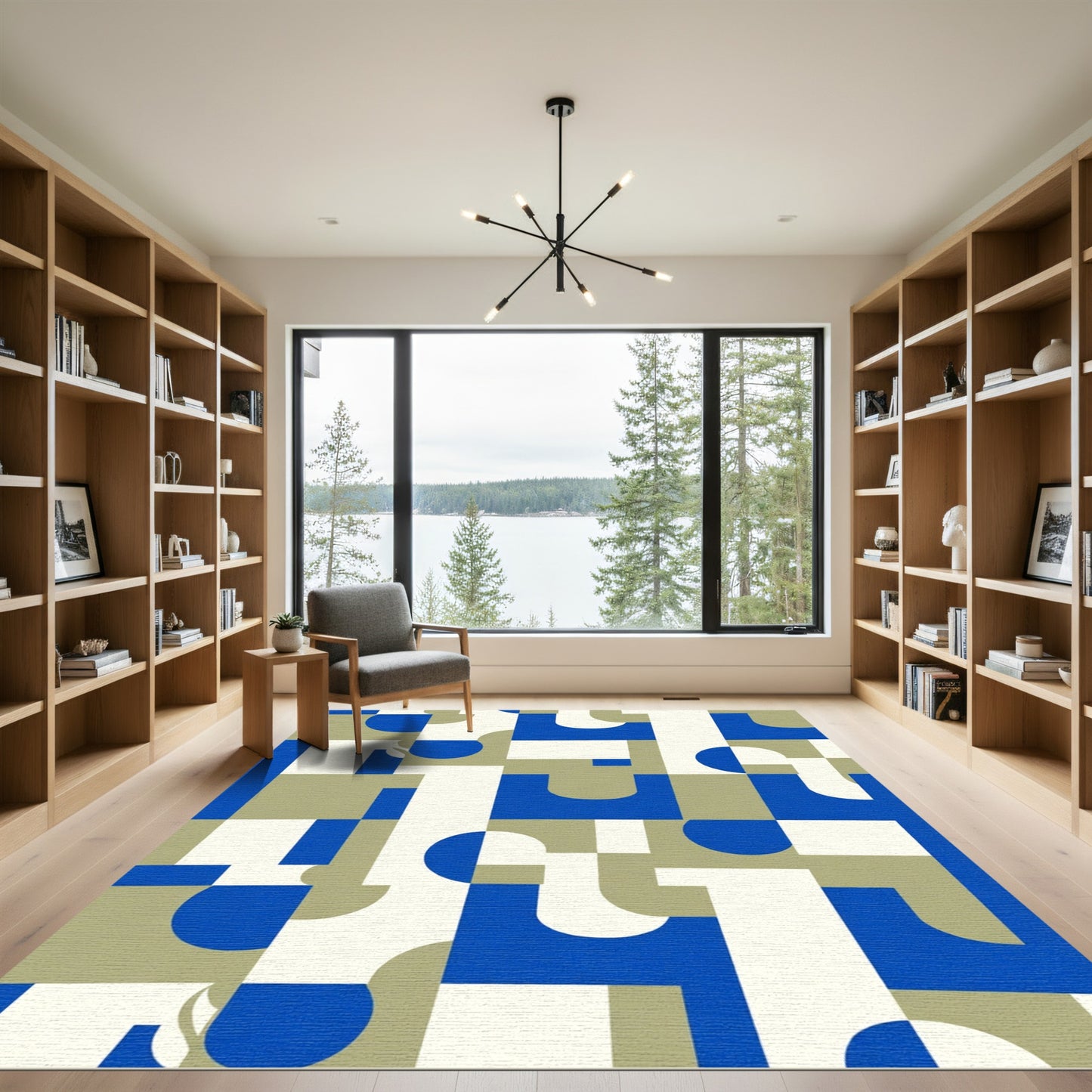 Modern Blue Geometric Abstract Composition Rug