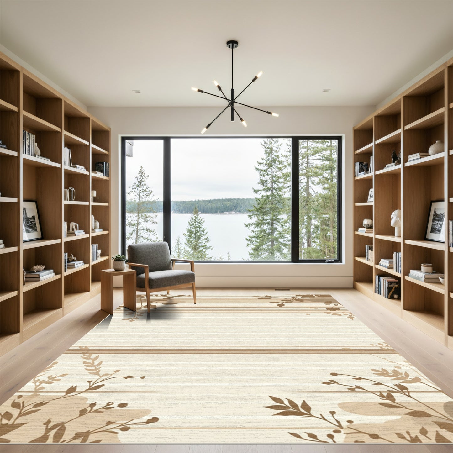 Brown Floral Horizontal Stripe Accent Rug