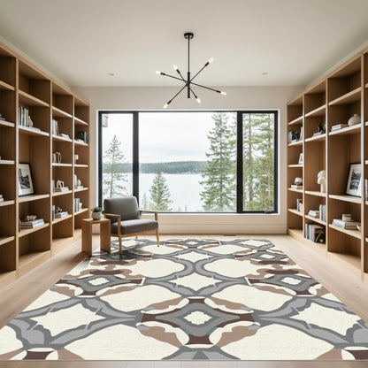 Neutral Earth Tones Quatrefoil Lattice Rug