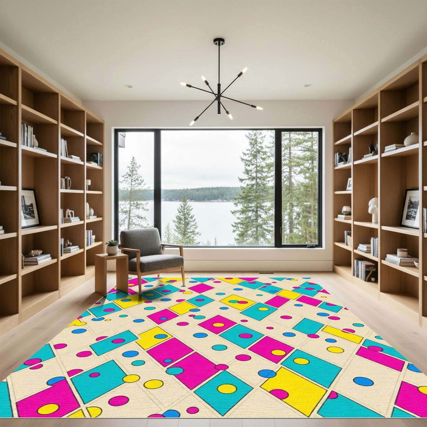 Vibrant Pink Teal Yellow Diamond Dots Rug