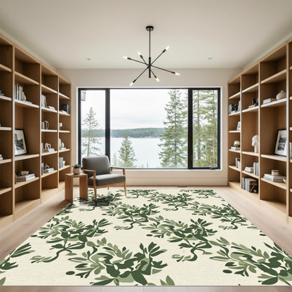 Abstract Green Leaf Arrangement Rug