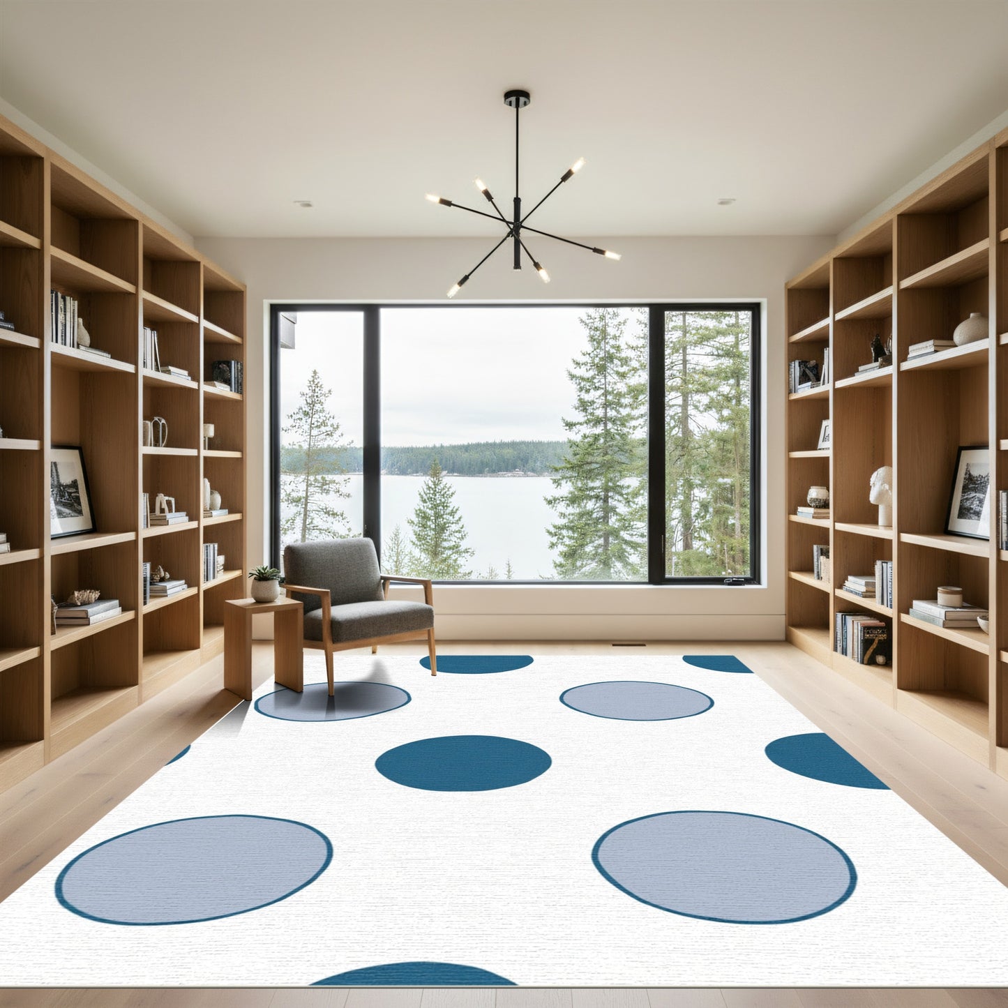 Deep Blue And Gray Polka Dot Overlay Rug