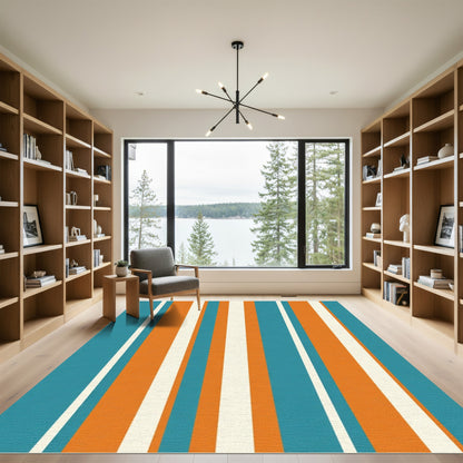 Retro Teal Orange Stripe Rug