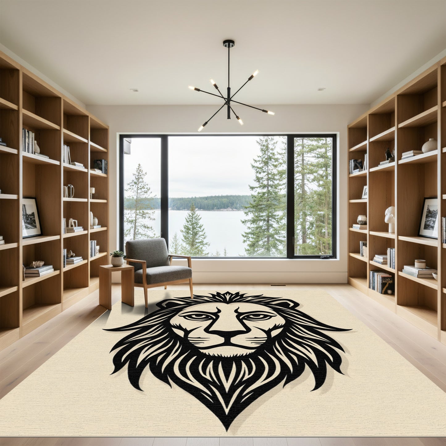 Majestic Black Lion Face Rug