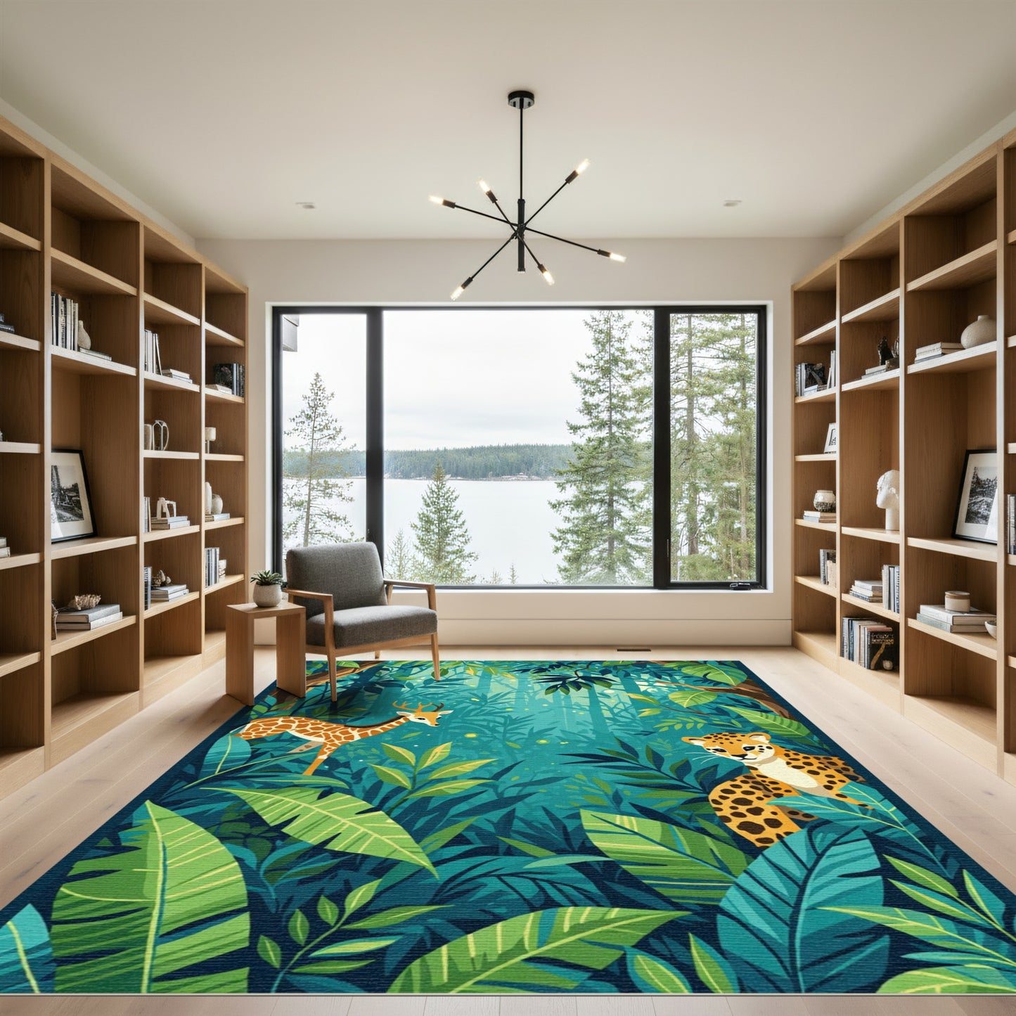 Lush Jungle Wildlife Rich Teal Green Rug