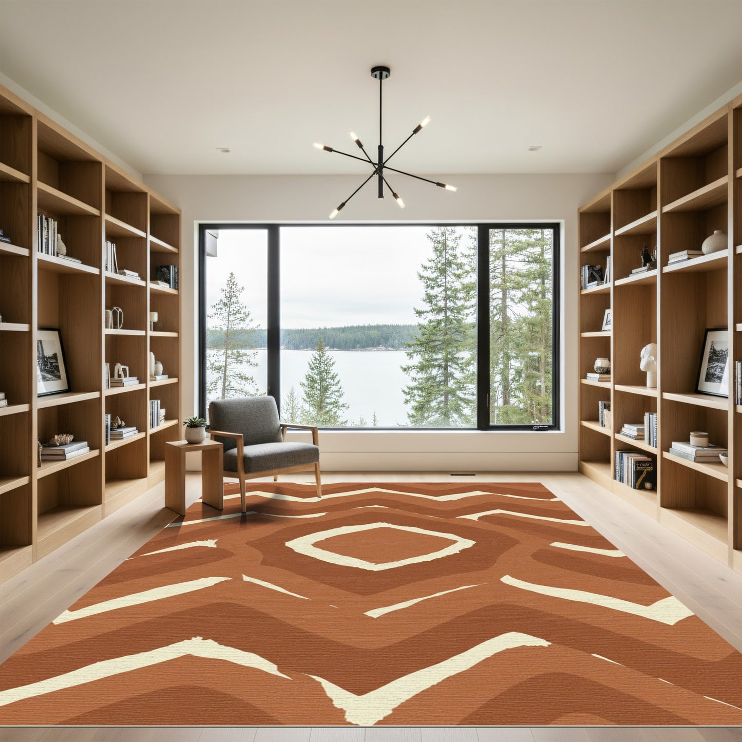 Earthy Brown Wavy Chevron Diamond Rug