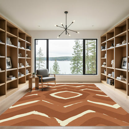 Earthy Brown Wavy Chevron Diamond Rug