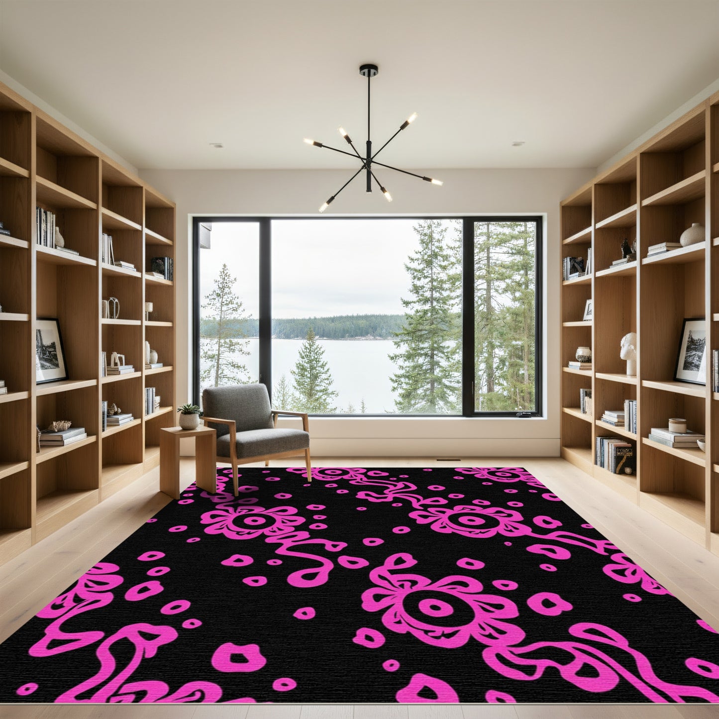 Hot Pink Abstract Floral Dots Rug