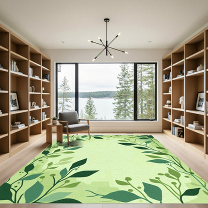 Verdant Lush Leafy Vine Border Rug