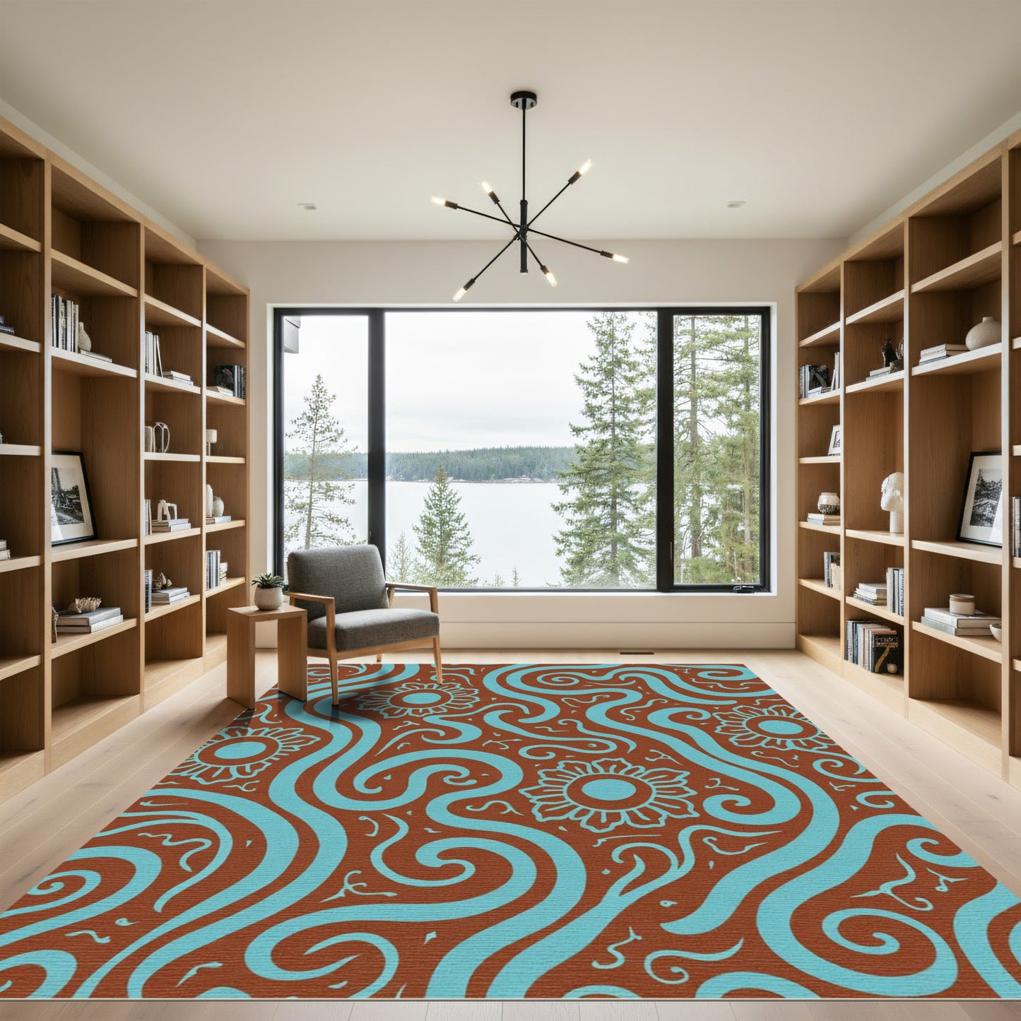 Aqua Swirl Floral Medallion Brown Rug