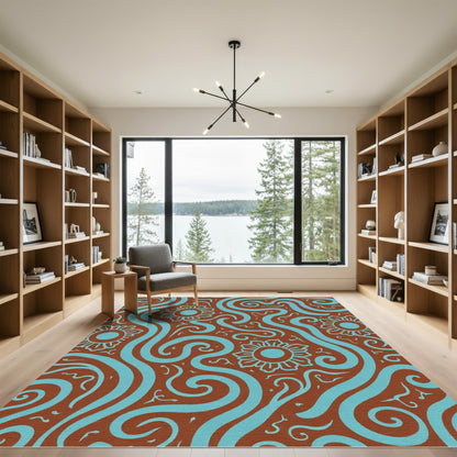 Aqua Swirl Floral Medallion Brown Rug