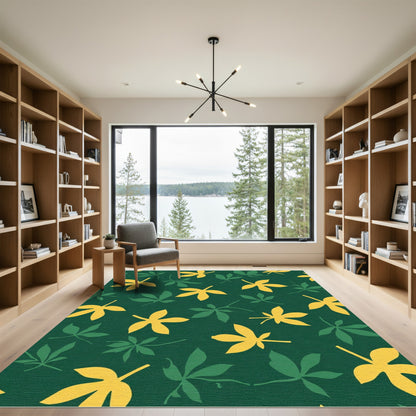Golden Yellow Leafy Green Woodland Rug