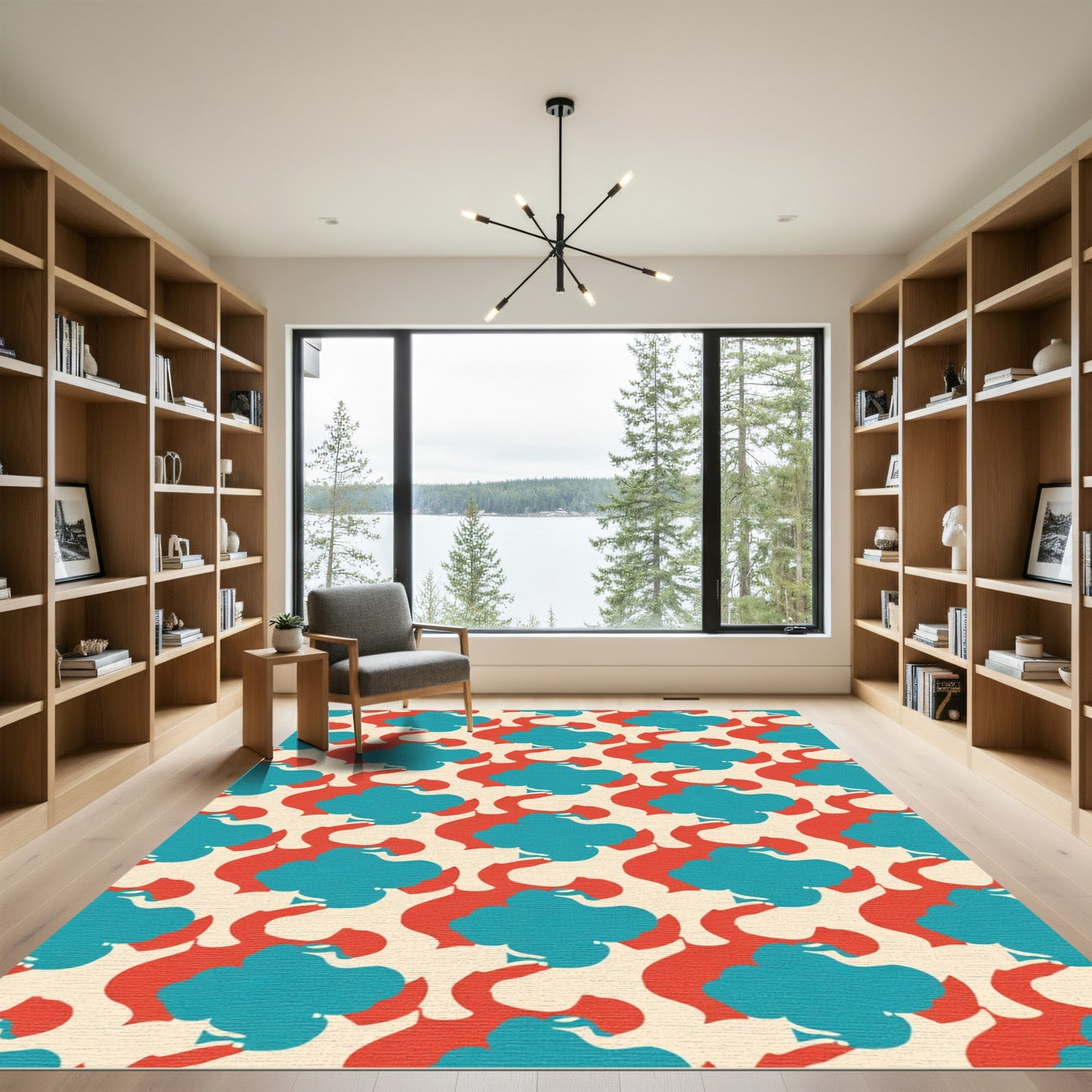 Teal Red Abstract Cloud Arrangement Rug