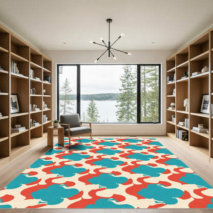 Teal Red Abstract Cloud Arrangement Rug