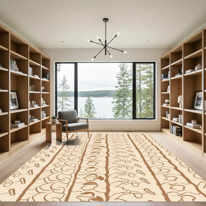 Cream Brown Abstract Vine Border Rug