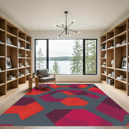 Crimson Magenta Geometric Overlay Rug