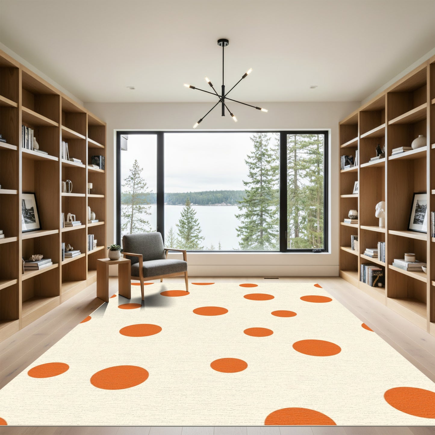Retro Orange Polka Dot Cream Rug