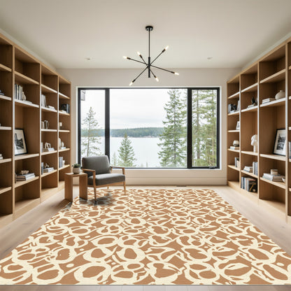 Caramel Cream Abstract Bloom Organic Rug