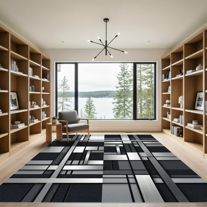 Modern Grayscale Geometric Composition Rug