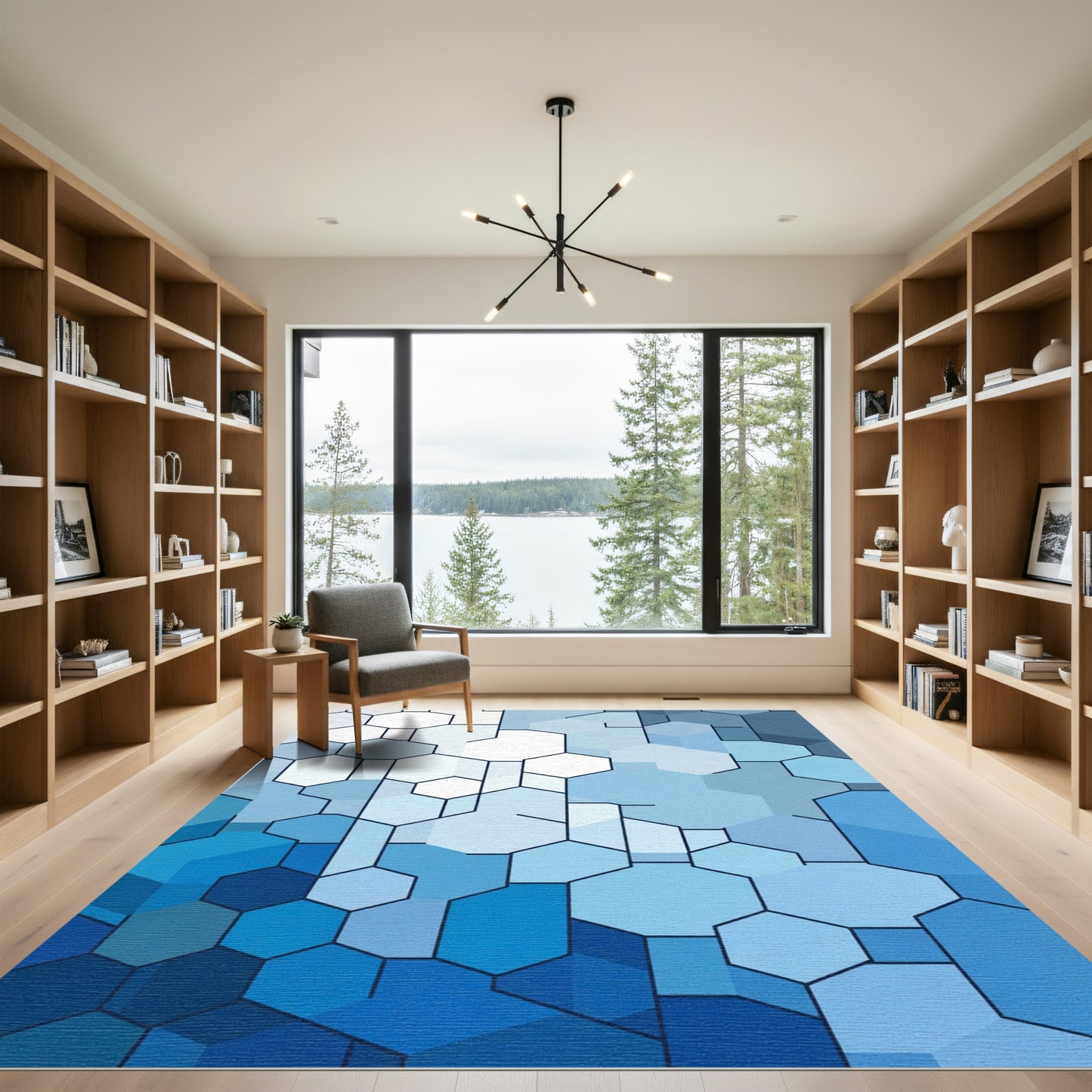Geometric Blues Hexagon Assembly Rug