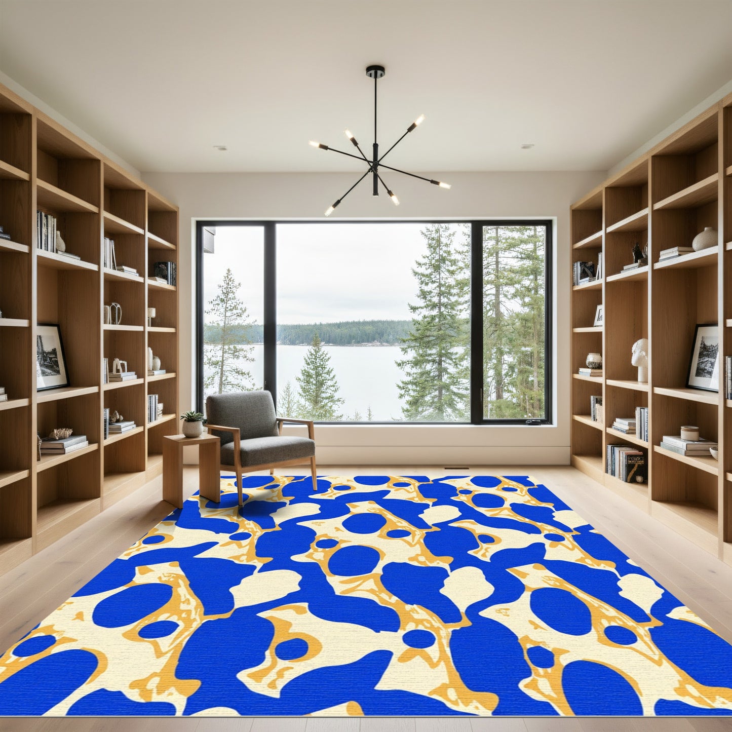 Bold Blue Abstract Organic Shapes Rug