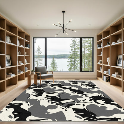 Monochromatic Camouflage Abstract Shapes Rug